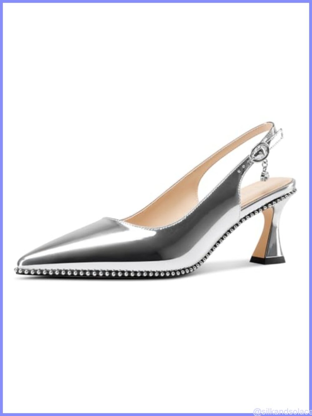 Kitten Heel Pointed Toe Beaded Slingback Buckle Formal Prom Party Pumps